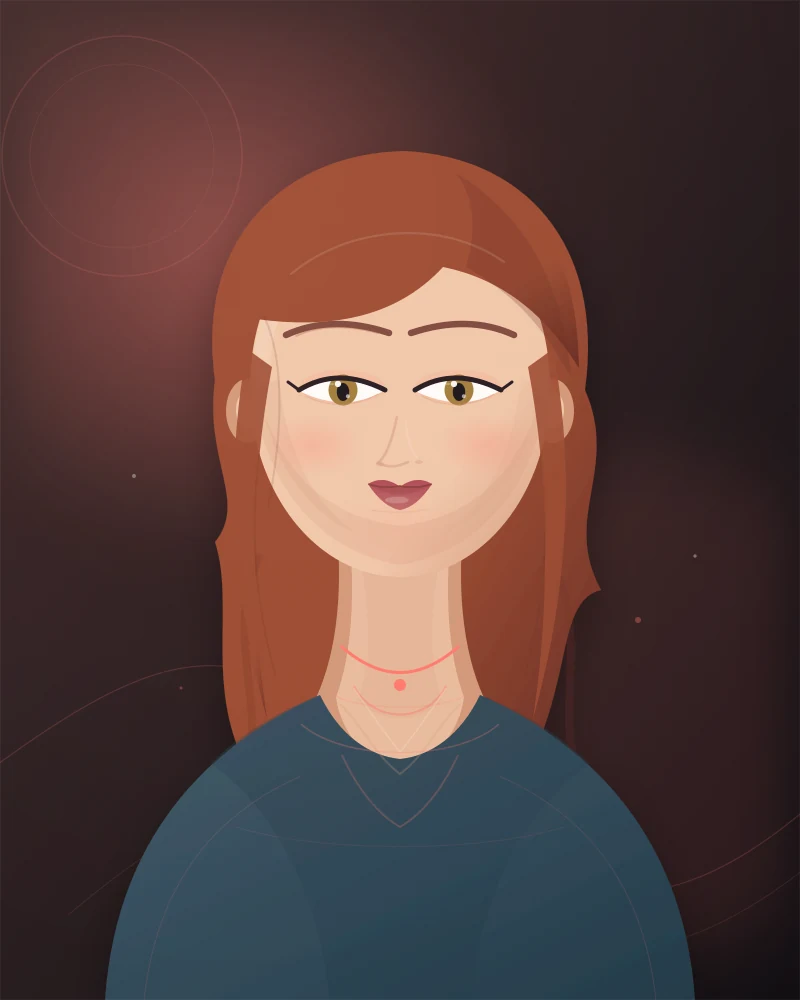 Illustrated adult AI character portrait of Sienna
