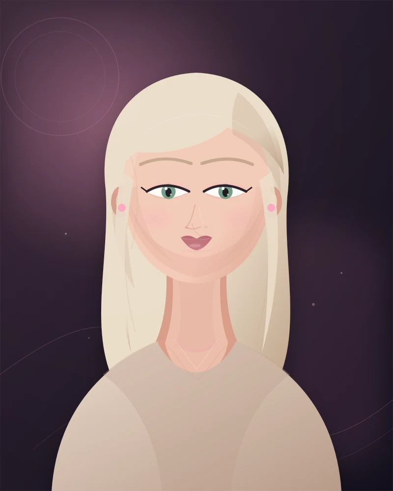 Illustrated adult AI character Luna used as an editorial concept portrait